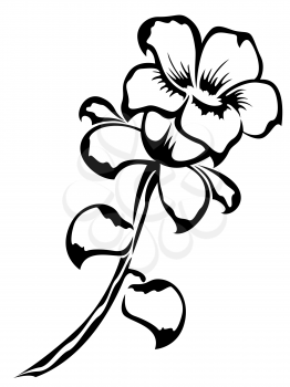 Black outline of single flower isolated on a white background, vector illustration