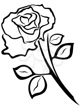Black vector outline of rose flower isolated on a white background
