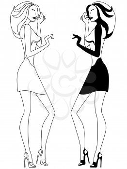 Abstract slender female vector outlines in two embodiments