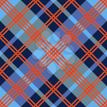 Diagonal seamless vector pattern as a tartan plaid mainly in red an blue hues