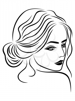 Abstract vector outline of young beautiful women half turn portrait