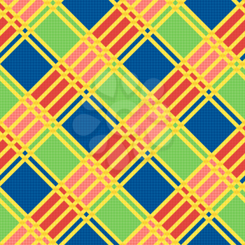 Diagonal seamless vector pattern as a tartan plaid mainly in motley trendy colors
