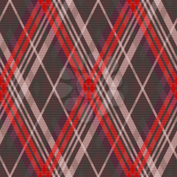 Rhombic seamless vector pattern as a tartan plaid mainly in muted red and other colors