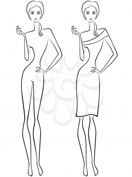Abstract stylish slender women two vector outlines