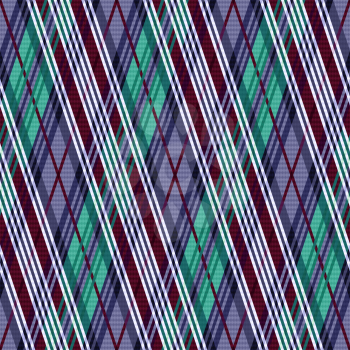 Rhombic seamless vector pattern as a tartan plaid mainly in cool hues