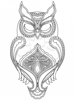Abstract outline of owl with close eyes, vector illustration isolated on a white background