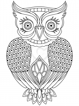 Abstract outline of respected owl, cartoon vector illustration isolated on a white background