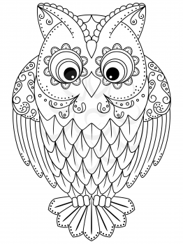 Abstract outline of big owl, cartoon vector illustration isolated on a white background