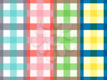 Rectangular seamless vector pattern with four checkered motley stripes in trendy colors with various hues