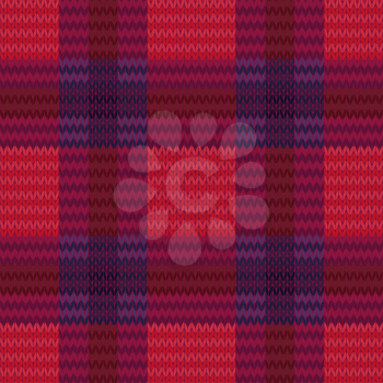 Knitting seamless checkered vector pattern as a simple texture in red, pink, brown and violet colours