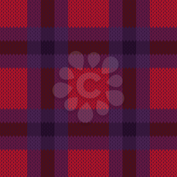 Knitting seamless checkered vector texture as a simple texture in red, pink, brown and violet colours