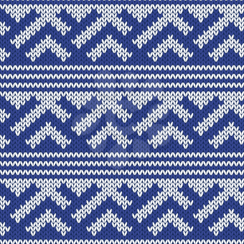 Abstract blue and grey Ornamental Seamless Vector Pattern as a stylish Fabric Knitted texture in retro style