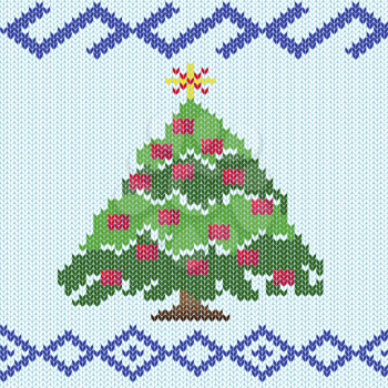 Christmas tree with ornate details makes in stylized knitting employment, vector artwork