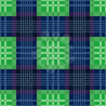Rectangular contrast seamless vector pattern as a tartan plaid in green and blue colors