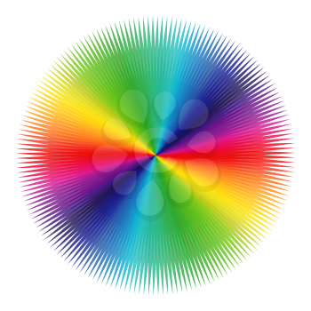 Abstract variegated pattern with colored radial symmetrical beams of visible spectrum on a white background, vector illustration