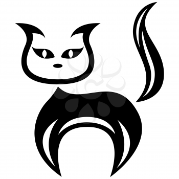 Stylized amusing black cat isolated on the white background, cartoon vector illustration