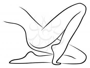 Lower part of abstract graceful lying female body, hand drawing vector outline