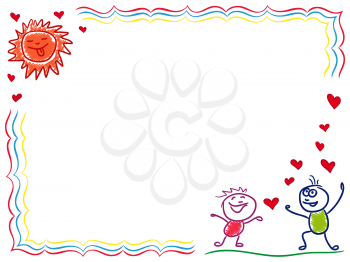 Boy and girl in love, hand drawing cartoon vector Valentine greeting card