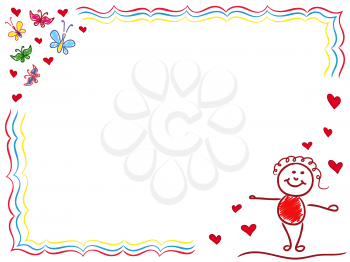 Girl in Love, hand drawing vector cartoon Valentine greeting card