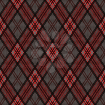 Detailed Rhomb seamless vector pattern as a tartan plaid mainly in brown, red and gray colors