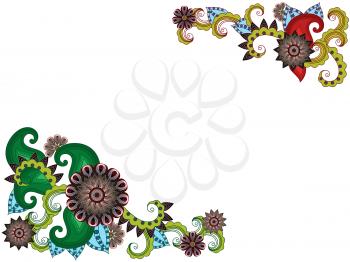 Floral greeting card with beautiful colorful stylized flowers as a quilling decoration, hand drawing vector illustration