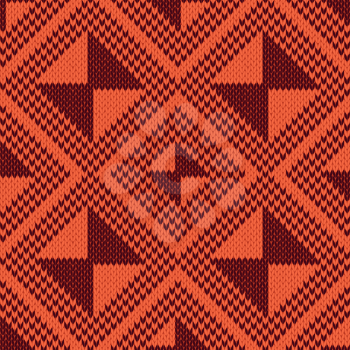 Abstract Ornamental Seamless Vector Pattern as a stylish Fabric Knitted geometric texture mainly in orange and brown hues