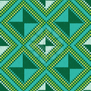Abstract Ornamental Seamless Vector Pattern as a stylish Fabric Knitted geometric texture mainly in turquoise and green hues