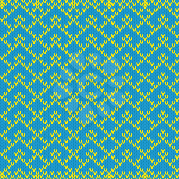 Abstract Geometric Seamless Vector Pattern with Ornamental stylish Fabric Knitted texture in bright blue and yellow colours
