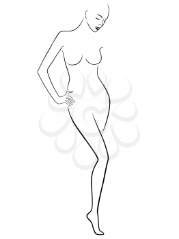 Abstract graceful sender female figure, hand drawing vector outline
