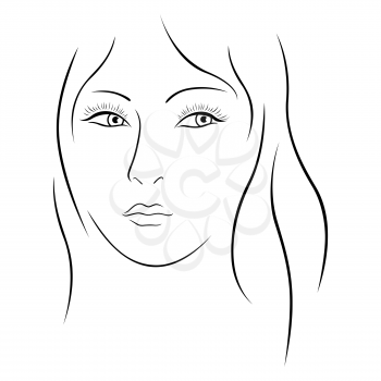 Abstract female simple portrait with a view to the side, black and white vector illustration