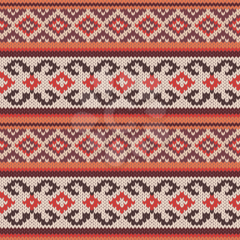 Abstract Ornamental Seamless Vector Pattern as a stylish Fabric Knitted ethnic texture in warm hues 