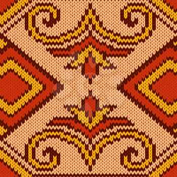 Abstract Ornamental Seamless Vector Pattern as a stylish Fabric Knitted ethnic texture mainly in red and yellow hues 