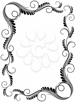 Abstract floral black and white frame ornamental frame, vector illustration