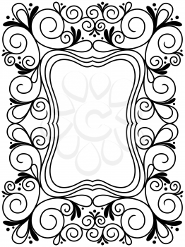 Floral ornamental frame, black and white vector illustration