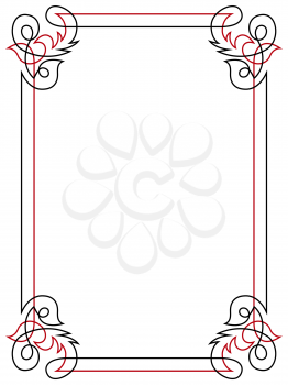 Floral black and red ornamental frame isolated over white background, vector illustration
