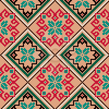 Ethnic Ukrainian colourful geometric broidery, seamless vector pattern