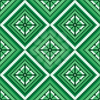 Ethnic Ukrainian multicolour geometric broidery in green hues, seamless vector pattern
