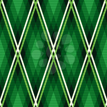 Rhombic seamless vector fabric pattern mainly in emerald hues with contrast lines