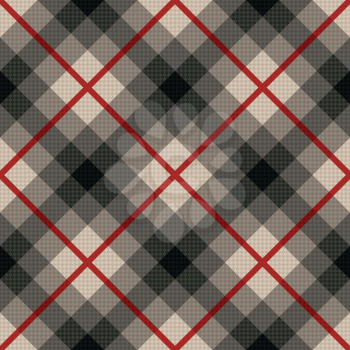 Diagonal seamless vector fabric pattern in gray color with soft muted hues and with red lines