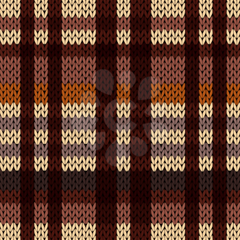 Knitting seamless vector pattern with perpendicular lines as a woollen Celtic tartan plaid or a knitted fabric texture in brown, beige and coffee hues