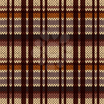 Knitting seamless vector pattern with perpendicular lines as a knitted fabric texture in brown, beige and coffee hues