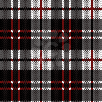 Knitting seamless vector pattern with perpendicular lines as a woollen Celtic tartan plaid or a knitted fabric texture in red, black, white and grey hues