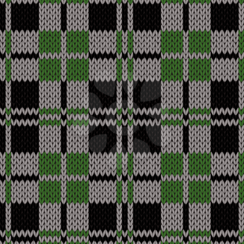 Knitting seamless vector pattern with perpendicular lines as a knitted fabric texture in green, grey, black and white colors