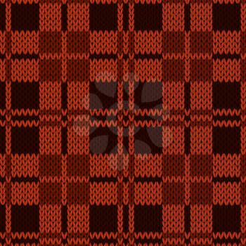 Knitting seamless vector pattern with perpendicular lines as a woollen Celtic tartan plaid or a knitted fabric texture in various red and brown muted hues