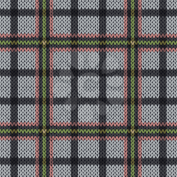 Knitting seamless vector pattern with perpendicular lines as a woollen Celtic tartan plaid or a knitted fabric texture in muted pink, green and grey hues