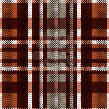 Seamless vector pattern as a woollen Celtic tartan plaid or a knitted fabric texture in brown and grey colors