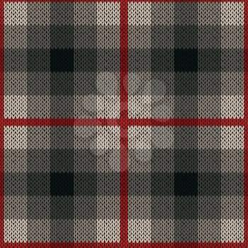Seamless vector pattern as a woollen Celtic tartan plaid or a knitted fabric texture in red and grey colors