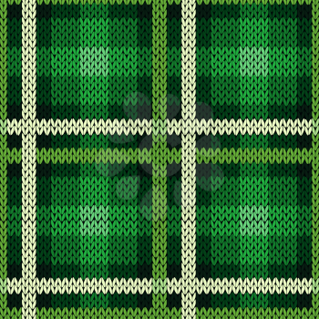 Seamless vector pattern as a woollen Celtic tartan plaid or a knitted fabric texture in green and white colors