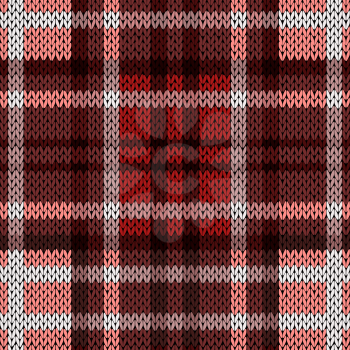 Seamless vector pattern as a woollen Celtic tartan plaid or a knitted fabric mainly in red and brown hues