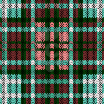 Seamless vector pattern as a woollen Celtic tartan plaid or a knitted fabric mainly in red, green, turquoise and white colors